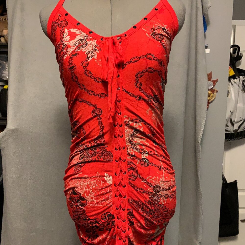 Karv - Red graphic tank top mini dress  - Size S